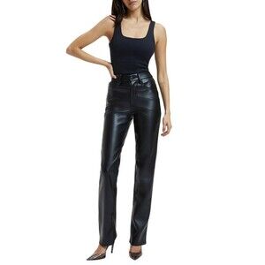Good American NWT Women's Black Faux Leather High Rise Straight Leg Pants 4/27
